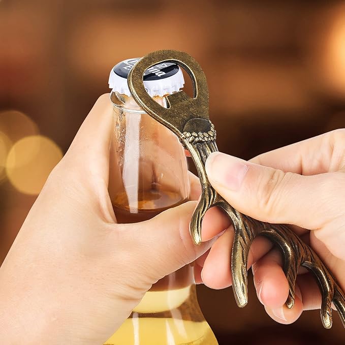 LKKCHER Deer Antler Beer Bottle Opener Stag Gifts for Women Men Wife Husband Girlfriend Boyfriend Mom Dad New Home Birthday Party Wedding Lovely Novelty Sturdy Bronze Gadget Christmas Gift Present
