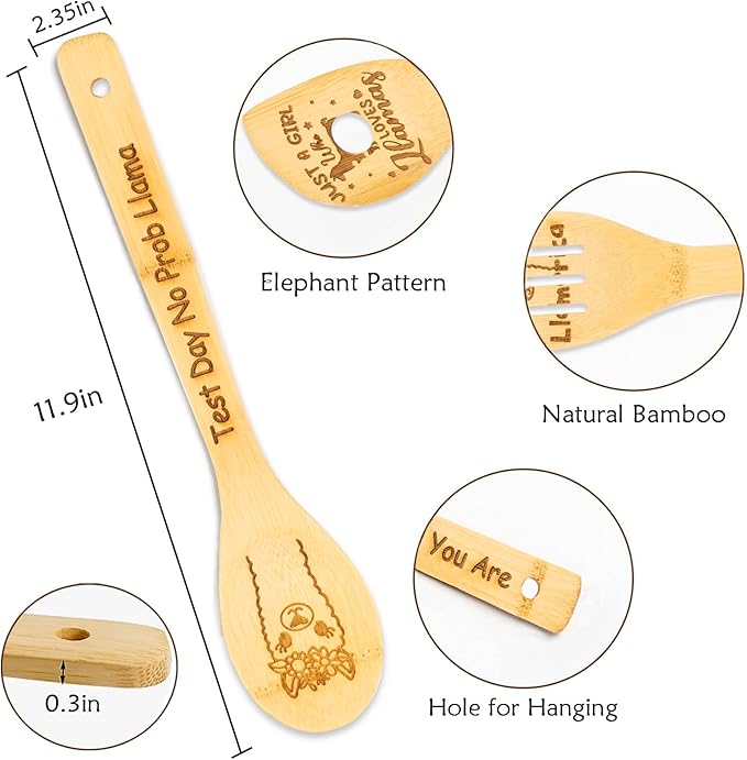 5PCS Llama Wooden Cooking Spoons Llama Gifts Llama Decor Llama Gifts for Women Llama Kitchen Decor Gifts for Llama Lovers llamas Stuff Housewarming Wedding Cooking Bamboo Cooking Spoons