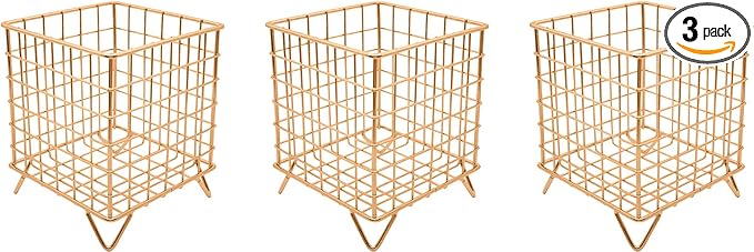 Set of 3 Square Metal Wire Coffee Pod Holder Baskets (Rose Gold)
