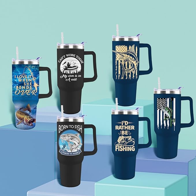 Fishing Gifts For Men Gifts for Fathers Day 40oz Black Born To Fish Forced to Work Travel Tumbler Birthday Christmas Presents For Grandpa Dad Uncle Boyfriend Fishing Lover Travel Cup With Lid Straw