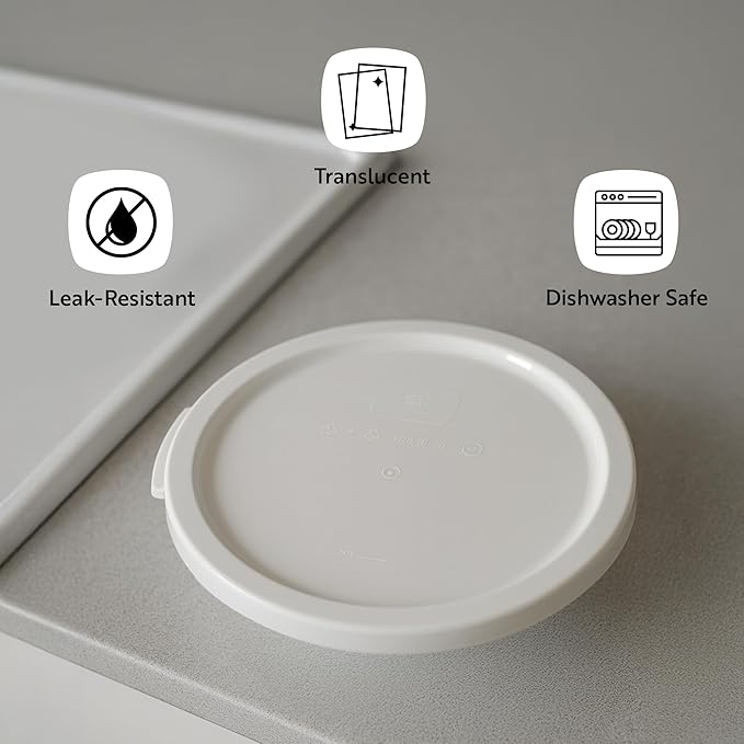 Restaurantware-LIDS ONLY: Met Lux Food Container Lids, 10 Round Covers For Storage Containers - Containers Sold Separately, With Pull-Corner Tab, White Plastic Lid, Dishwashable, Freezable