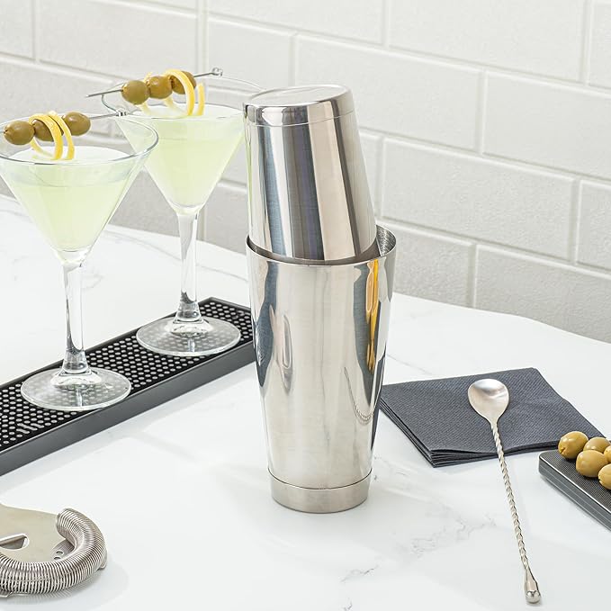 Restaurantware Bar Lux 16 Ounce Boston Shaker 1 Metal Cocktail Shaker - Weighted Bottom No Leak Stainless Steel Martini Drink Mixer Essential Bar Tool For Home Use Or Bartenders