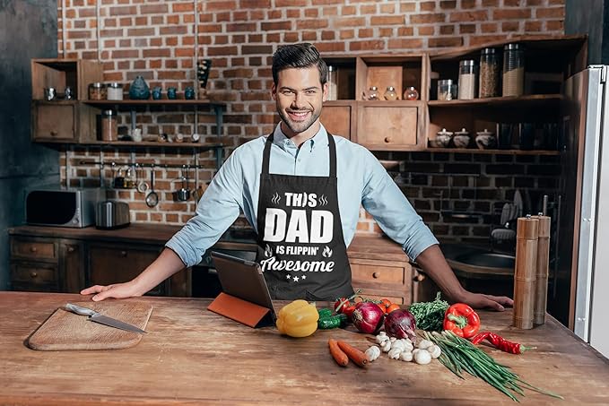 100% Cotton, Black Funny Aprons for Men, Dad, Husband - Birthday, Father’s Day Grilling Gifts for Papa, Husband.