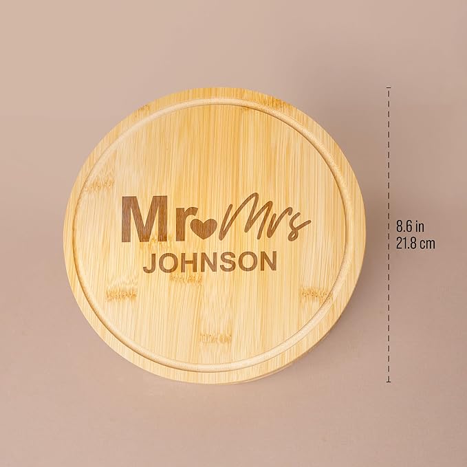 Custom engraved luxury charcuterie board & knife set/4pcs, personalized cheese chopping serving tray for fruits, food, dessert, bread for table decoration, personalized gift for dinner host (Mr & Mrs)