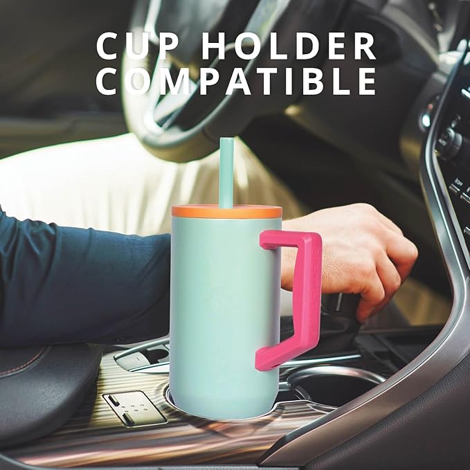 Elemental 40 oz Tumbler with Handle and Straw - Spill Proof Insulated Stainless Steel Commuter for Hot and Cold Beverages - Travel Coffee Mug with 2 Straws & Spill Proof Lid - 40oz - Mint Sorbet