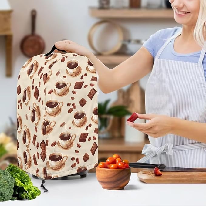 Blender Dust Cover, Coffee Drink Pattern Stand Mixer Appliance Covers, Anti Fingerprint Polyester Dust Proof Blender Cover for Home Kitchen