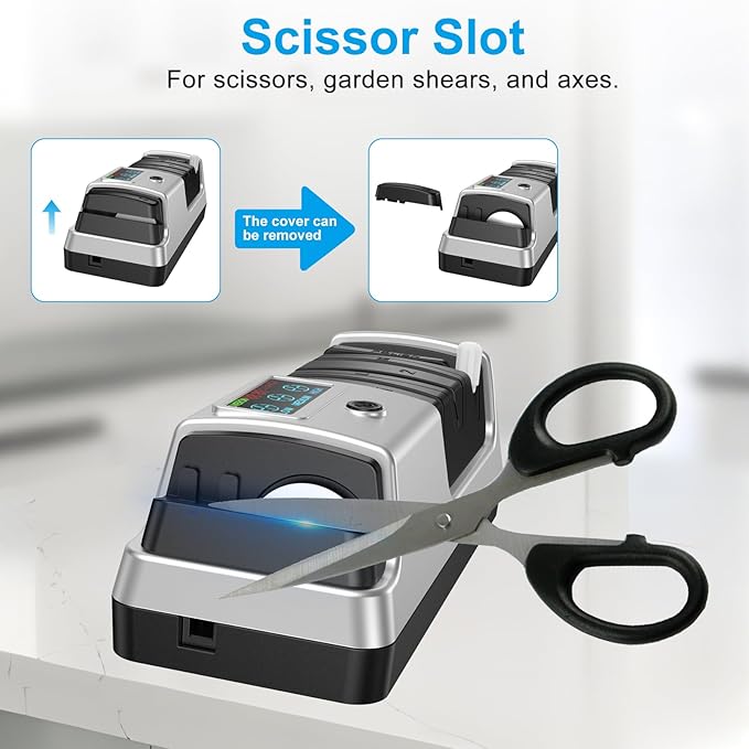 Upgrade 5-in-1 Electric Knife Sharpener, Professional 3-Stage with LCD Screen, 100% Diamond Abrasives, 3 Rotational Speed Adjustable, knife sharpener for Straight, Serrated, Meat Cleaver, Scissors