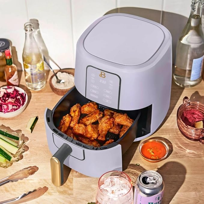 Beautiful 3 Quart Digital Air Fryer with TurboCrisp Technology – Matte Finish, Touchscreen, Nonstick Basket (Lavender)