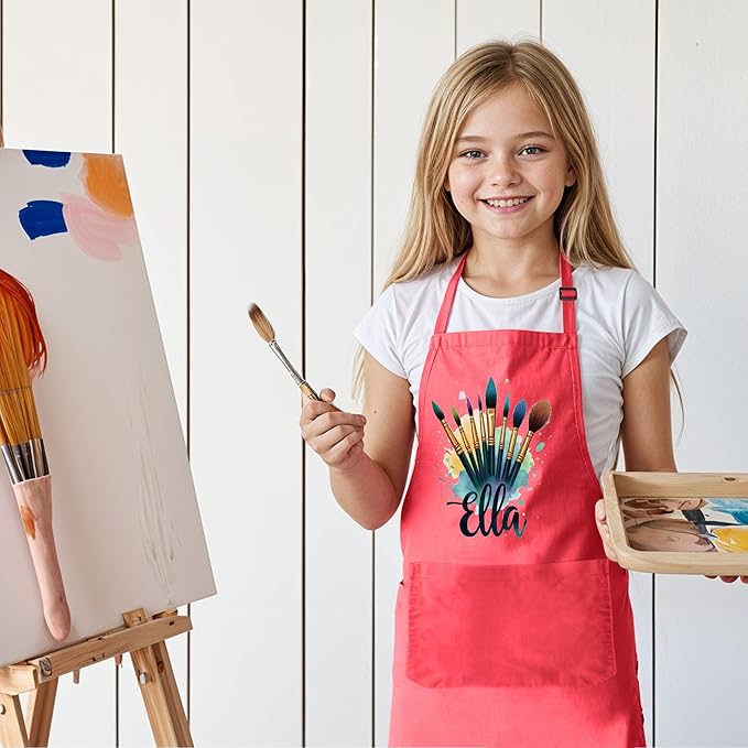 Kids Craft Apron with Custom Name for Painting and Arts – Personalized Apron, Great Christmas Stocking Stuffer or Gift Idea