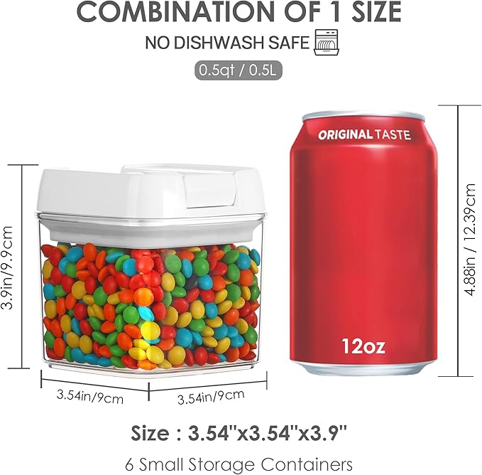 Vtopmart 6 PCS Airtight Food Storage Containers, BPA Free Plastic Snack Containers with Easy Lock Lids, for Kitchen Pantry Organization and Storage, Include 24 Labels, 0.5L