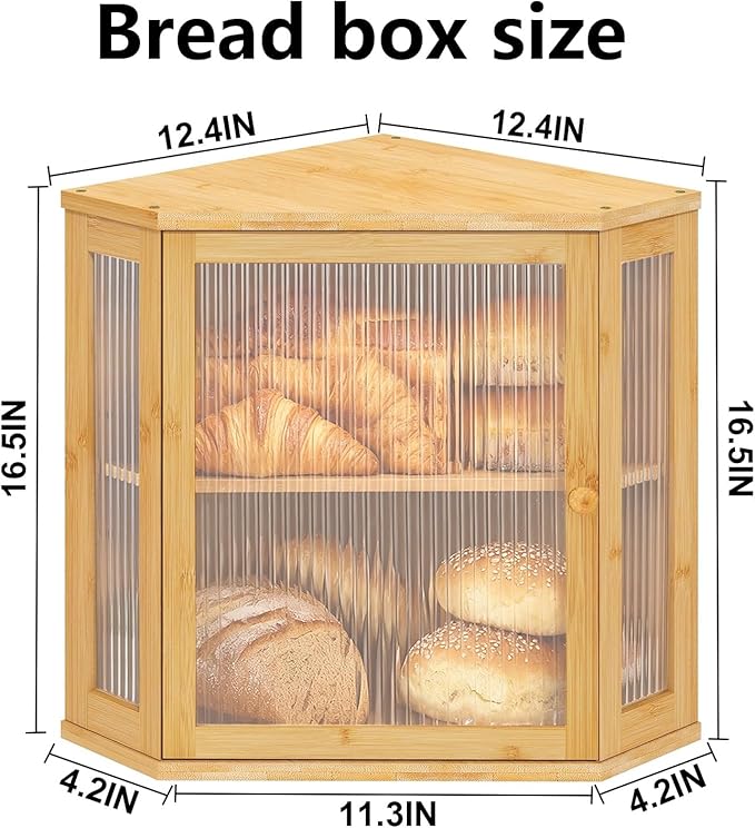 Corner Bread Box for Kitchen Countertop Two-Tier Large Capacity Bread Boxes Storage Container with Adjustable Height Countertop Bread Storage Bin