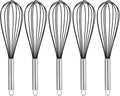 HARFINGTON 5Pcs Silicone Whisk 12" Kitchen Whisk Wire Whisks Beater with Stainless Steel Handle for Egg Milk Whisking Blending Beating & Stirring, Black
