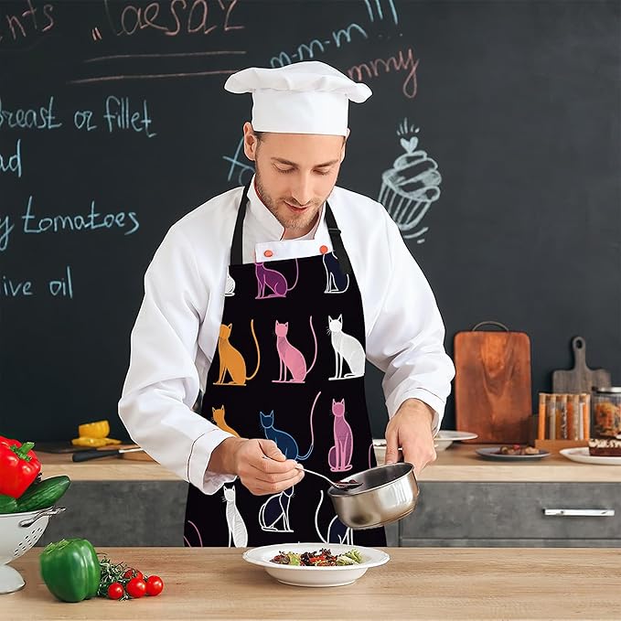 Cooking Apron for Women and Men,Adjustable Chef Bib Apron with 2 Pockets, Water and Oil Resistant for Kitchen Use
