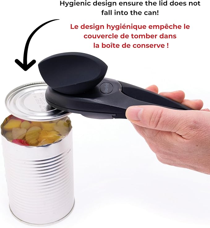 Starfrit MightiCan Can Opener - Safe - Holds Lid and Leaves No Sharp Edges on Lid - 3 year warranty - Comfort Grip - Heavy Duty Non-Slip Knob - 2025 Model