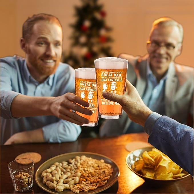 Father's Day Gifts For Dad: Funny Father's Day Beer Glass Gift Set With Wooden Bottle Opener & Greeting Card - Cool Unique Birthday Gift Idea Gifts For Dad