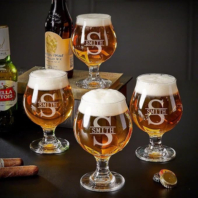 HomeWetBar Classic Monogrammed Snifter Beer Glass (Personalized Product) (Set of 4)
