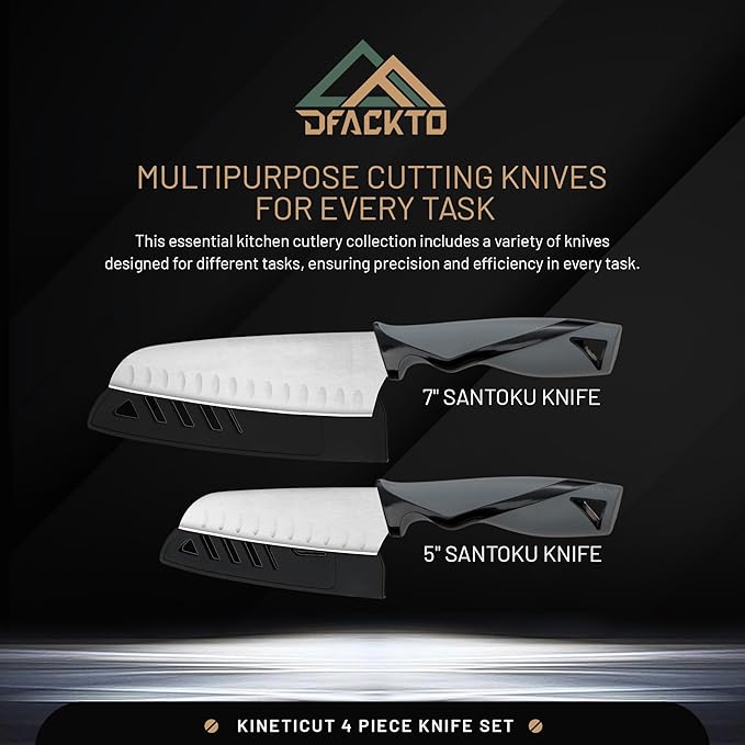 DFACKTO 2 Piece Santoku Knife Set with Covers, Stainless Steel Chefs Knife, Dishwasher Safe without Block, Sharp Kitchen Knives with Covers, Cooking Knife with Sheath, Cuchillos, Gray