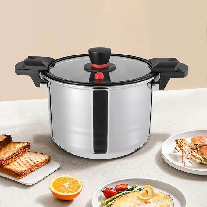 Stainless Steel Pressure Cooker, 7L/7.4Qt Olla De Presion,Cooking Pressure Cookers Pressure Pot Thickened Pressure Cooker Compatible With Induction Cookers and Gas Stoves