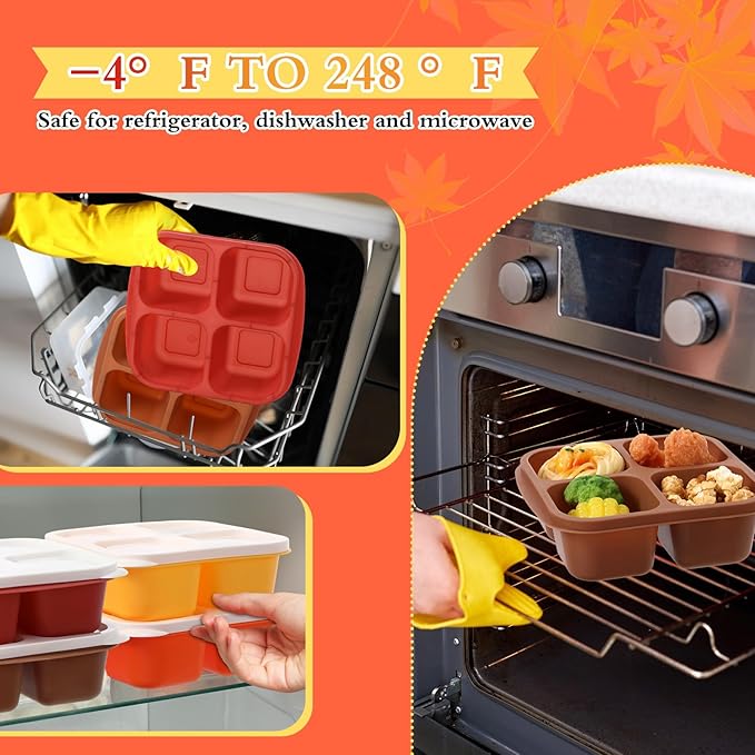 Honeydak 10 Pack Snack Container 4 Compartment Reusable Bento Snack Boxes Divided Lunchable Containers with Lids Meal Prep Lunch Food Storage Boxes for School Work Travel(Thanksgiving Color)