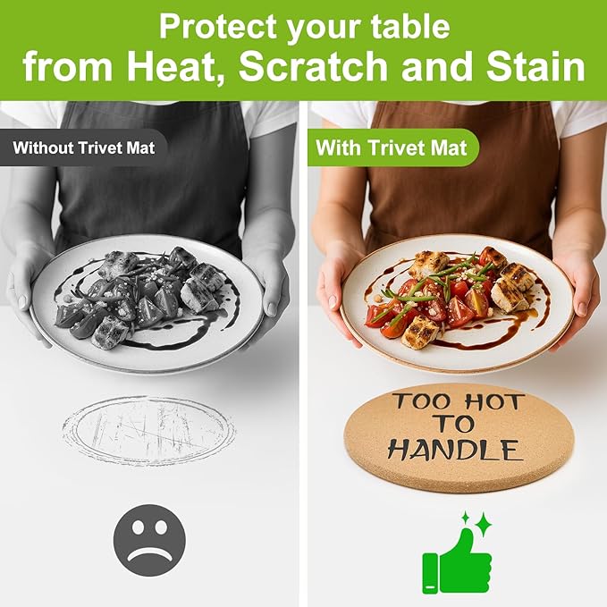 Cork Trivets for Hot Dishes Hot Pads for Kitchen Decor Accessories Plant Coasters Cute Silicone Trivet for Hot Pots and Pans Holder Quartz Countertop Trivet Set of 4 Large Coaster Round Cork Placemats