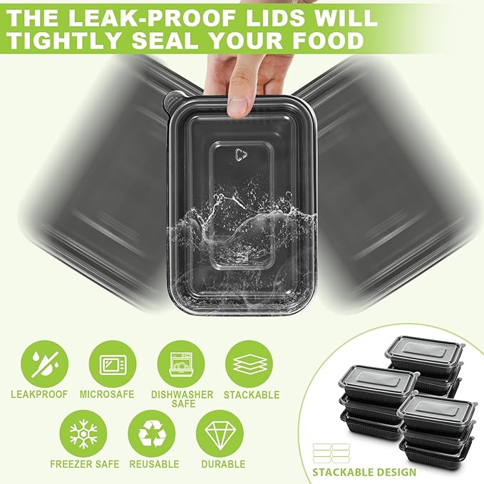 50-Pack Meal Prep Containers, 28 Oz 1-Compartment to go Food Containers with Lids, Reusable Lunch Box |BPA Free|Stackable, Microwave/Dishwasher/Freezer Safe