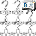 MIKEDE Magnetic Hooks Heavy Duty, 170LB+ Strong Neodymium Magnets for Refrigerator, Large Magnetic Hooks for Hanging, Magnets with Hooks Cruise Ship Essentials for Kitchen, Workplace - 8 Pack