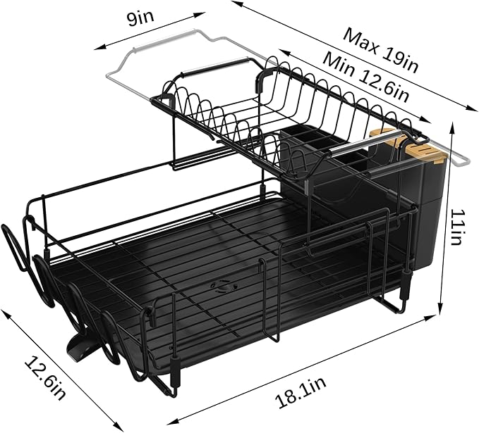 Runnatal 2-Tier Dish Drying Rack with Drainboard Set, Stainless Steel Detachable 2-in-1 Large-Capacity 2-Tier Over The Sink Anti-Rust Dish Rack and Dish Drainer for All Kitchen