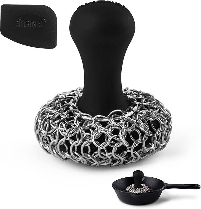 Cuisinel CAST IRON CHAINMAIL SCRUBBER AND PAN SCRAPER - ERGONOMIC DESIGN STAINLES