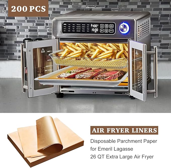 200 Pcs Air Fryer Liners Disposable Compatible with Emeril Lagasse 26 QT French Door 360 Air Fryer, 10''x11'' Airfryer Paper Liners Sheets for Emeril Lagasse Accessories