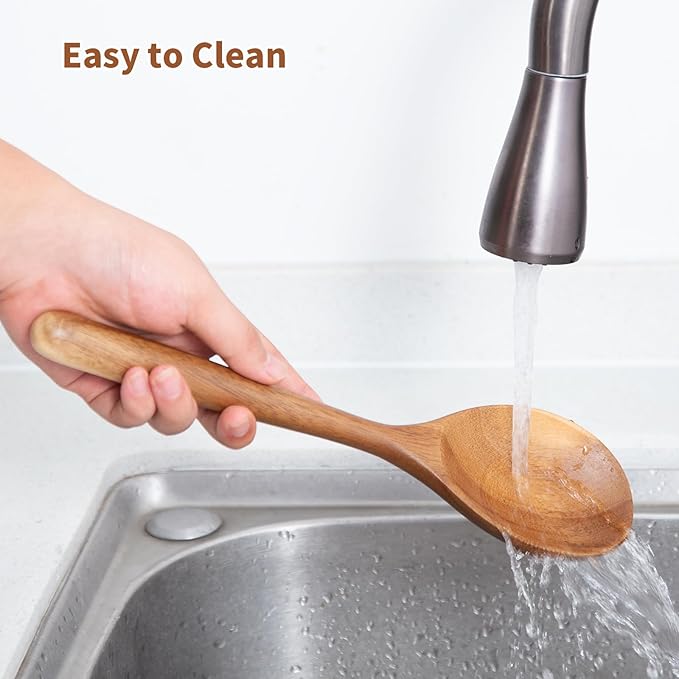 2PCS Acacia Wooden Spoons For Cooking 12-inch Smooth Finish Corner Spoon And Cooking Spoons-Comfortable Grip Wood Spoons for Cooking - Non-Stick Wooden Cooking Utensils