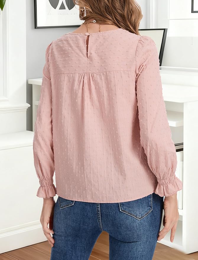 Long Sleeve Shirts Women Dressy Blouses for Women Cute Crew Neck Fall Tops Trendy Women's Clothing 2025 Fashion