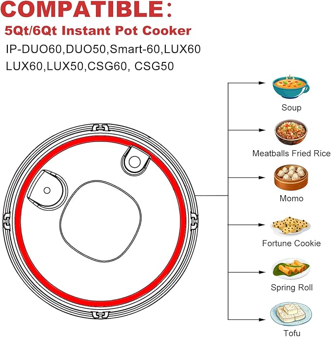 Silicone Sealing Rings for Instant Pot 6 Quart Pressure Cookers,Replacement Silicone Gasket Seal Rings Fit IP-DUO60, IP-LUX60, IP-DUO50, IP-LUX50, Smart-60, IP-CSG60 and IP-CSG50 (Clear)