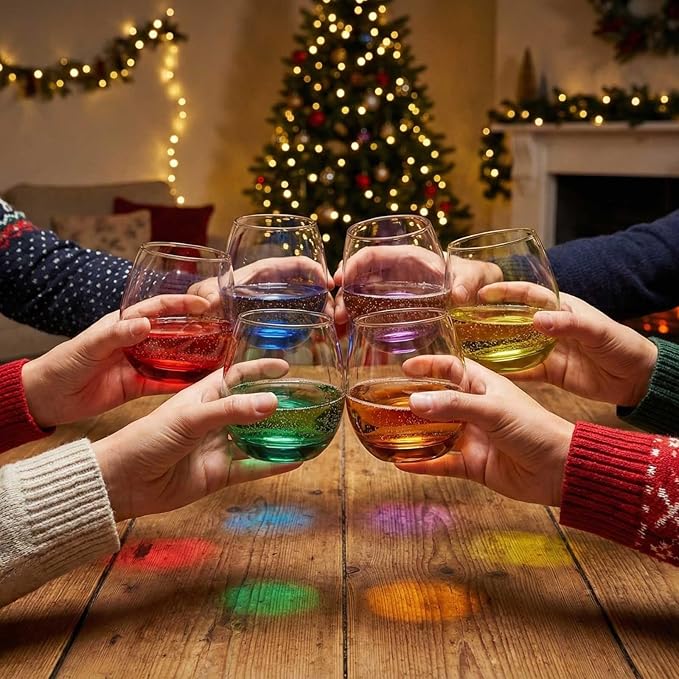 ColoVie Stemless Wine Glasses Set of 6, Large Colored Wine Glasses, Short Wine Glass Set for Red Wine, White, Red, No Stem Margarita Glasses, 15 oz