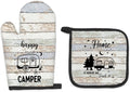 Camping Gifts Oven Mitts and Pot Holders Sets, Happy Camper Gifts Rv Kitchen Accessories Sets, Camping Themed Home is Where We Park It Heat Resistant Oven Glove Potholders for Kitchen Cooking