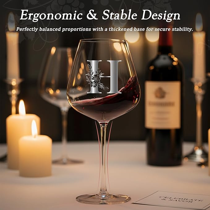 Personalized Crystal Wine Glasses for Women Grandma Gifts Grandmother Gigi Granny Nana Glamma Mawmaw Yaya Abuela Abuelita Grandmas Mamaw Memaw Mimi Nonna Oma Meme Christmas Xmas Monogrammed Present,H
