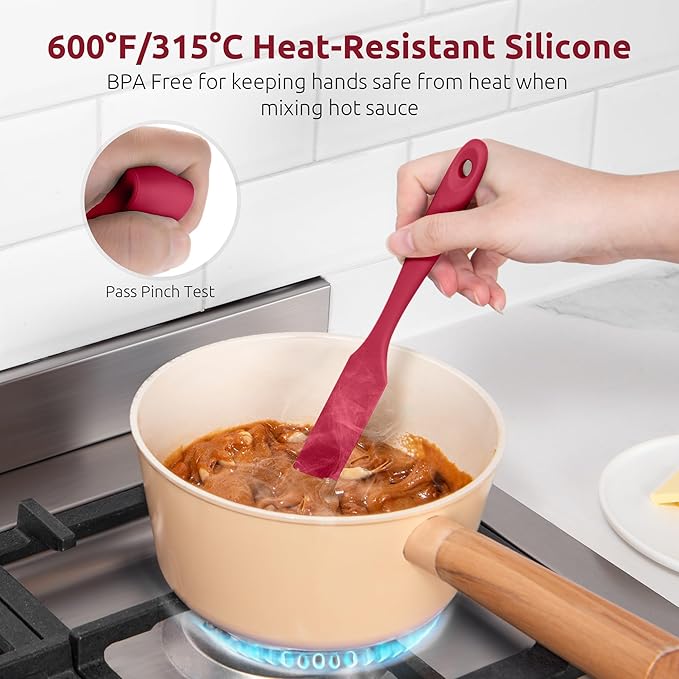 U-Taste Silicone Jar Spatula for Sourdough Starter: Long Skinny Food-Grade Jam Spreader, Sturdy Stirring Stick Bowl Scraper with Flexible Spoon Tip, Mixing Icing Tool, Peanut Butter Knife (Red)