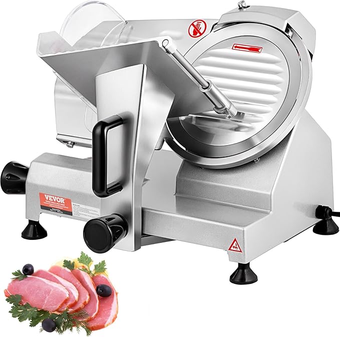 VEVOR Commercial Meat Slicer, 200W Electric Deli Food Slicer, 0-12mm Adjustable Thickness Electric Meat Slicer, 350-400RPM Slicer with 8.7'' Chromium-plated Steel Blade for Home & Commercial Use