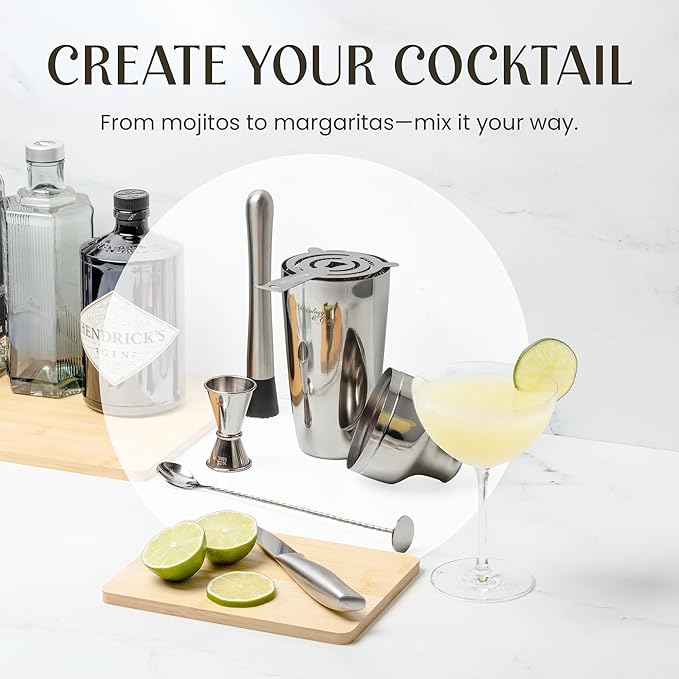 Mixology & Craft 16-Piece Cocktail Shaker Set - Bartender Kit & Home Bar Accessories, Stainless Steel Barware with Ice Bucket - Gift Ready