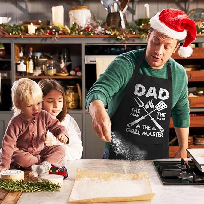 100% Cotton, Black Funny Aprons for Men, Dad, Husband - Birthday, Father’s Day Grilling Gifts for Papa, Husband.