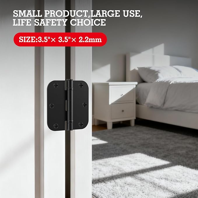 24 Pack Ball Bearing Door Hinges Matte Black 3.5 Inch 5/8"Radius Rounded Squeak Free Interior 3-1/2"Flat Iron Bifold Standard Office Bedroom Indoor for Doors 3 ½" Hardware Home House Decor Essentials
