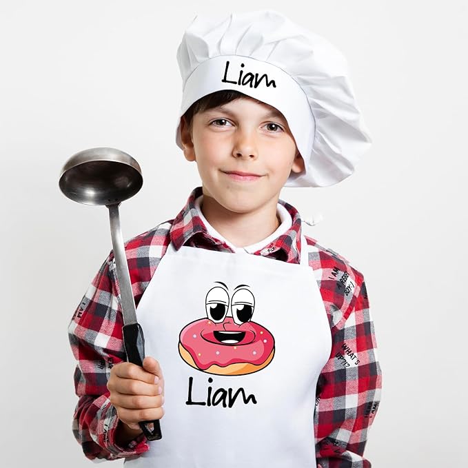 Personalized Apron for Kids, Custom Kids Cooking Apron and Chef Hat Set, Christmas Gift for Boys,Girls, Toddler, Boys Cooking Apron, Little Boys Aprons, Super Chef Apron and Hat for Kid