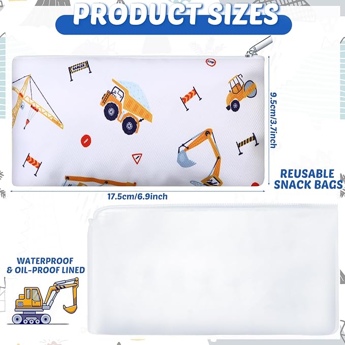 Chumia 6 Pcs Reusable Snack Bags Christmas Gifts Food Safety Washable Snack Bags Lunch with Zipper Portable Sandwich Bag Food Storage Pouch Double Layer(Lovely,6.9 x 3.7 Inches)