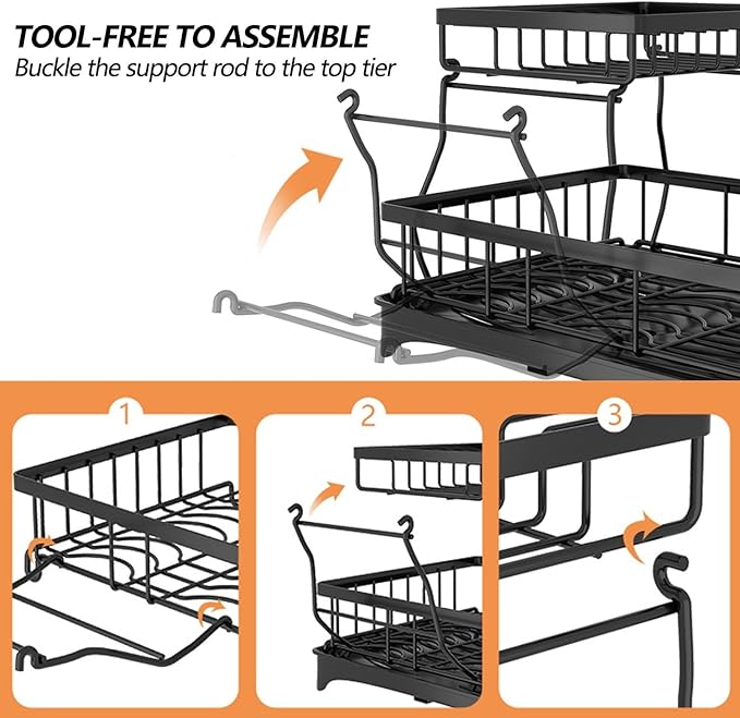 Large Dish Drying Rack for Kitchen Counter, Detachable Large Capacity Dish Drainer Organizer, 2-Tier Dish Racks with Utensil Holder