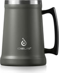 Ideus Insulated Beer Stein, 24/32oz Stainless Steel Double Walled Beer Mug Giant Bar Drinkware Metal Beer Cup with Big Grip Handle (Grey, 24oz (710ml))