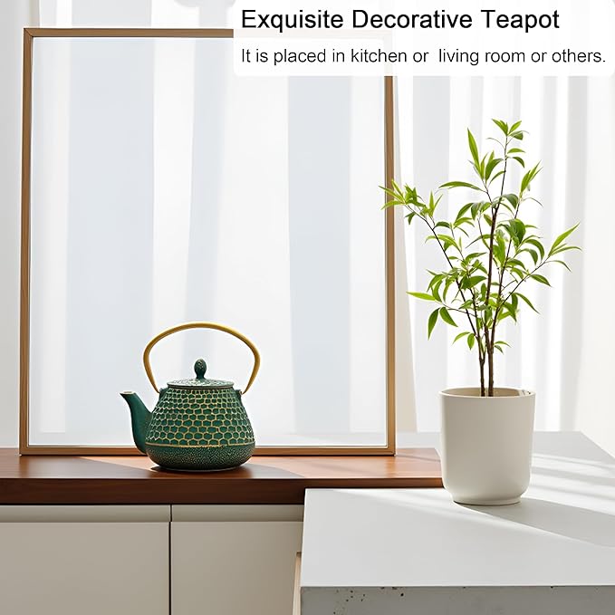 YJX Cast Iron Teapot and Tea Cups Set, 33.8oz Hexagon Pattern Tea Set with Cups and Cup Mats, Enameled Tea Kettle for Stovetop, Durable Tea Pot Set with Stainless Steel Infuser for Loose Leaf