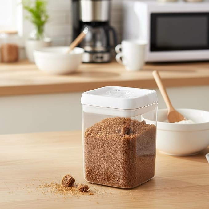 Brown Sugar Keeper with Airtight Lid, Plastic Sugar Canister, Pantry Storage Containers for Kitchen Organization, Moisture Control Design, Flour Container for Baking, Coffee, or Tea