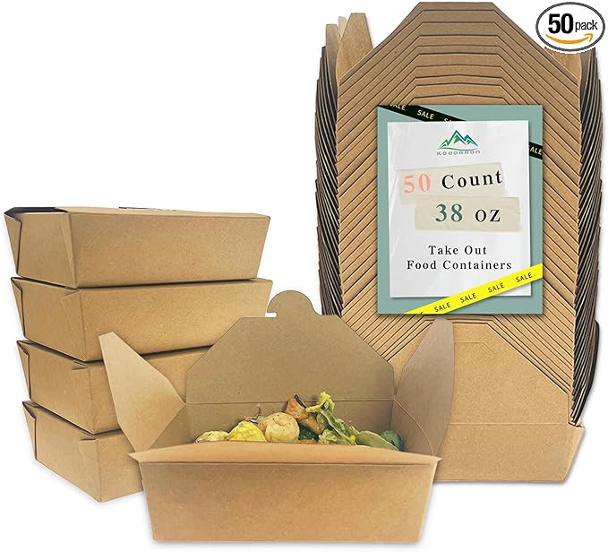 38Oz 50Pcs Disposable Take Out Food Containers Brown Food Boxes To Go Kraft Paper Takeout Box Microwaveble (38OZ-50PACK)