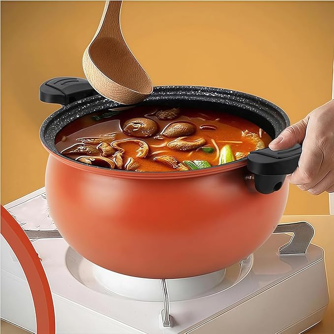 Multifunctional Large Capacity Non-stick Pressure Cooker, 8QT Micro Pressure Cooker, Family-Size Fast Cooking Pot with Anti-Scalding Handle & Visual Glass Lid for Family Meals, Soups, Stews (Orange)