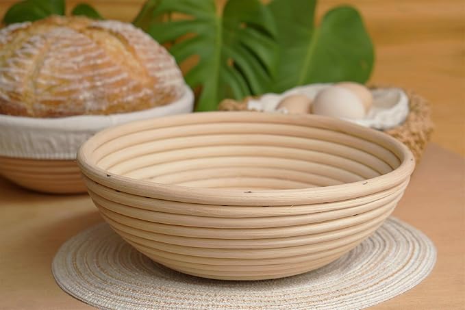 Banneton Bread Proofing Basket set of 2, 9 Inch Round Sourdough Proofing Baskets with Liner,Dough Proofing Bowls,Made of Natural rattan,for Sourdough Bread Baking Supplies