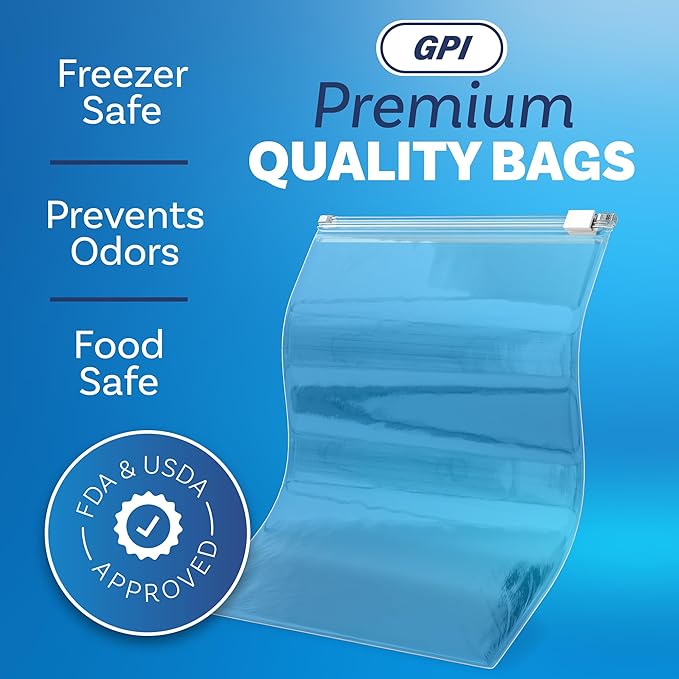 100 Count - Slider Zip Food Storage Bags, 8" x 10" (1/2 Gallon) 3 Mil Heavy Duty, Strong & Durable For Freezer Storage, For Sandwiches, Snacks & More. GPI